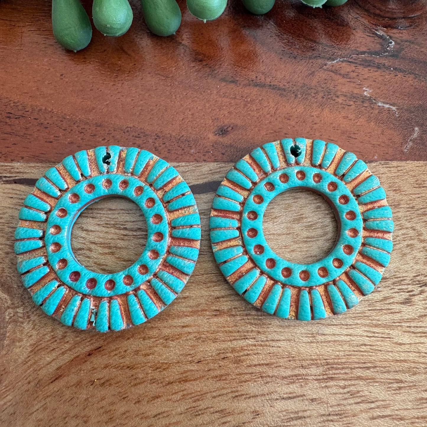 Copper Wash Turquoise Circle Pair