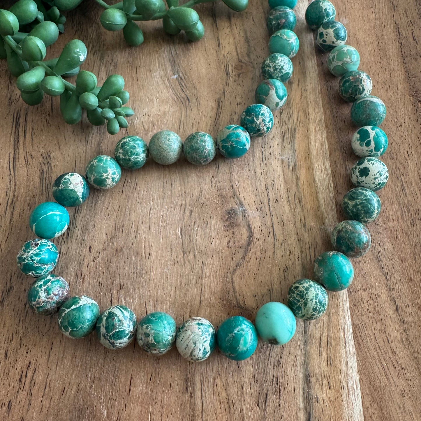 Sea Sediment Jasper Beads – Teal Green, 10 mm, 15-Inch Strand