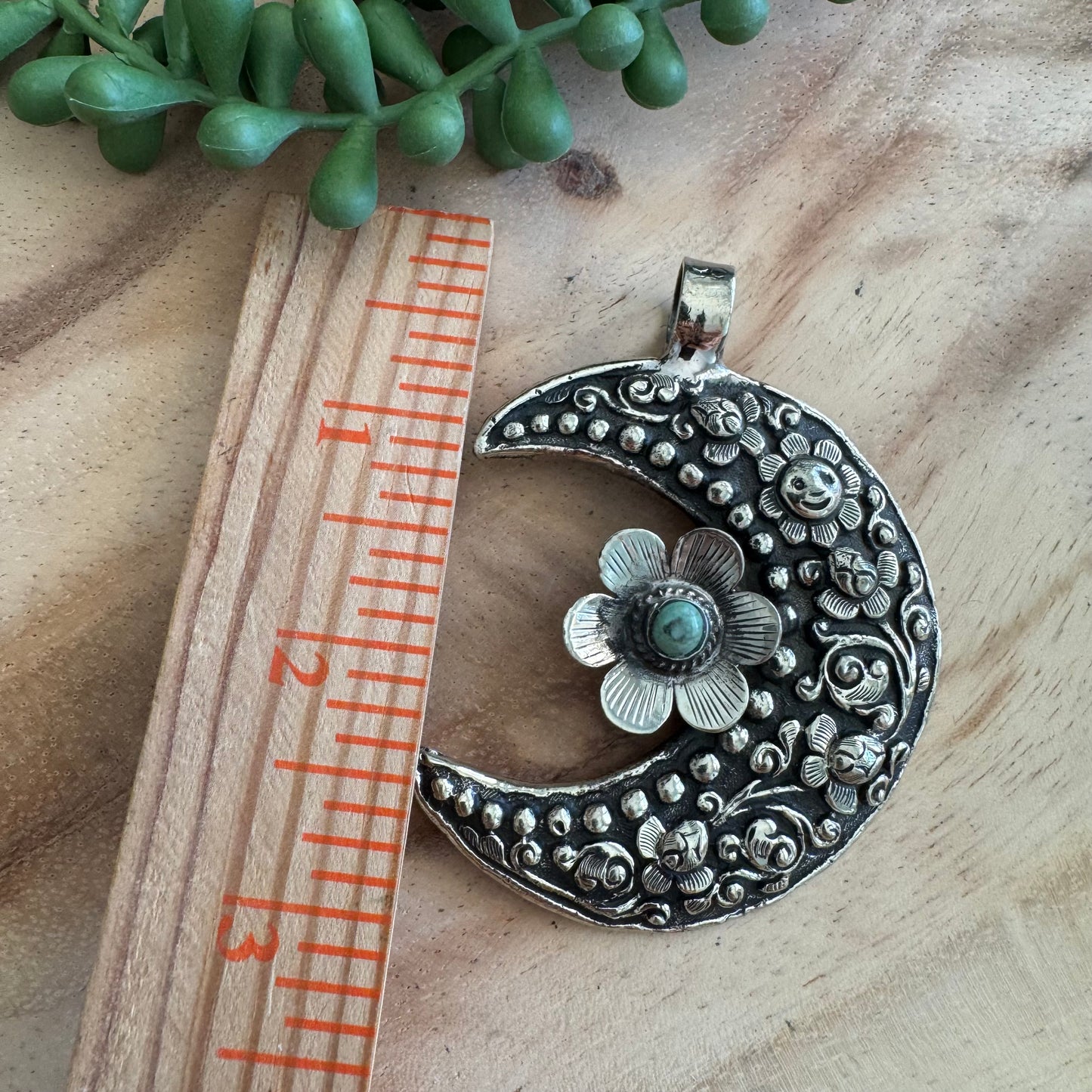 Large Turquoise & Silvertone Southwestern Moon Pendant SWP11 (Copy)