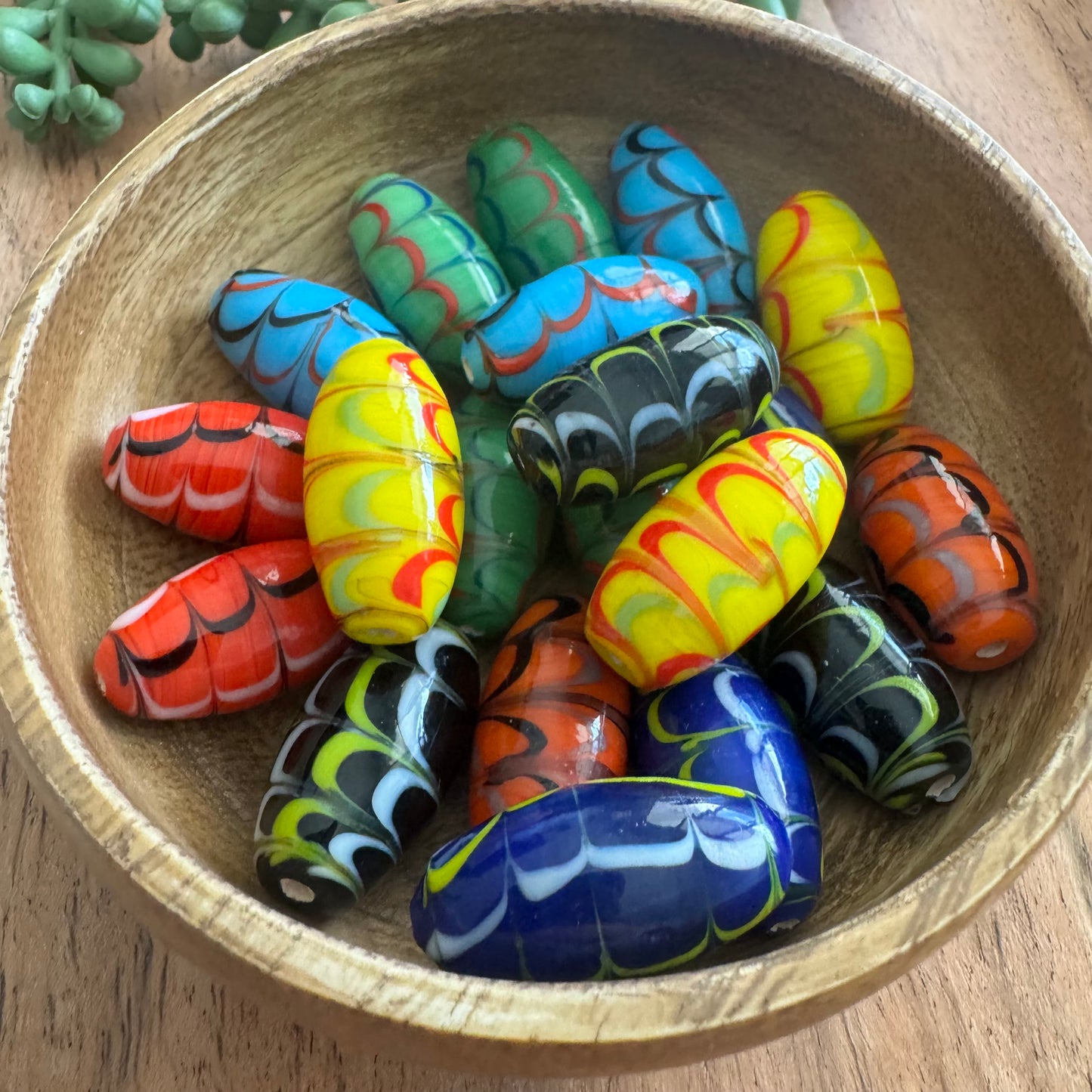 Multicolor Fancy Oval Glass Beads from India (13x26mm) 20 Pieces