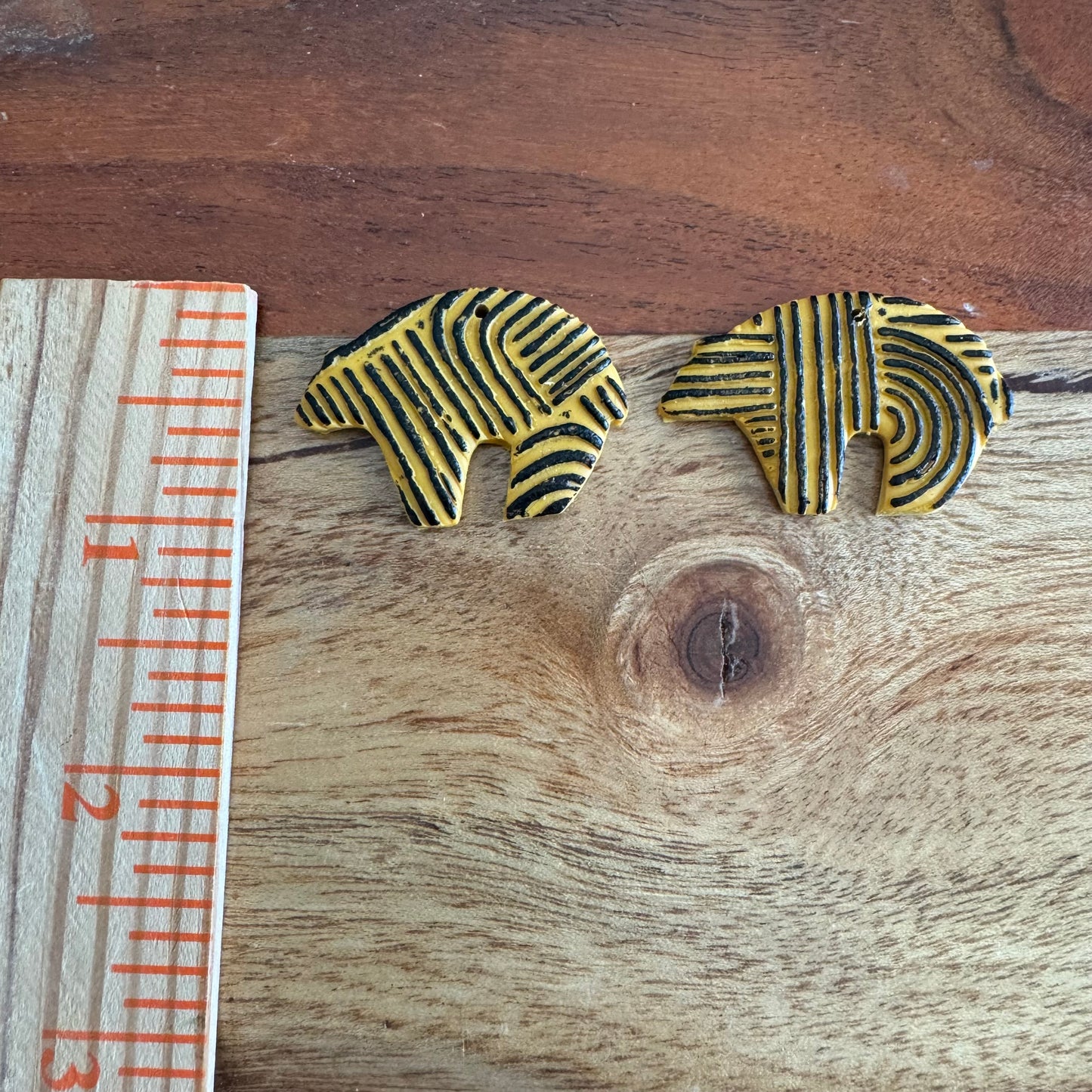 Mustard Mud Cloth Zuni Bear Charm Pair