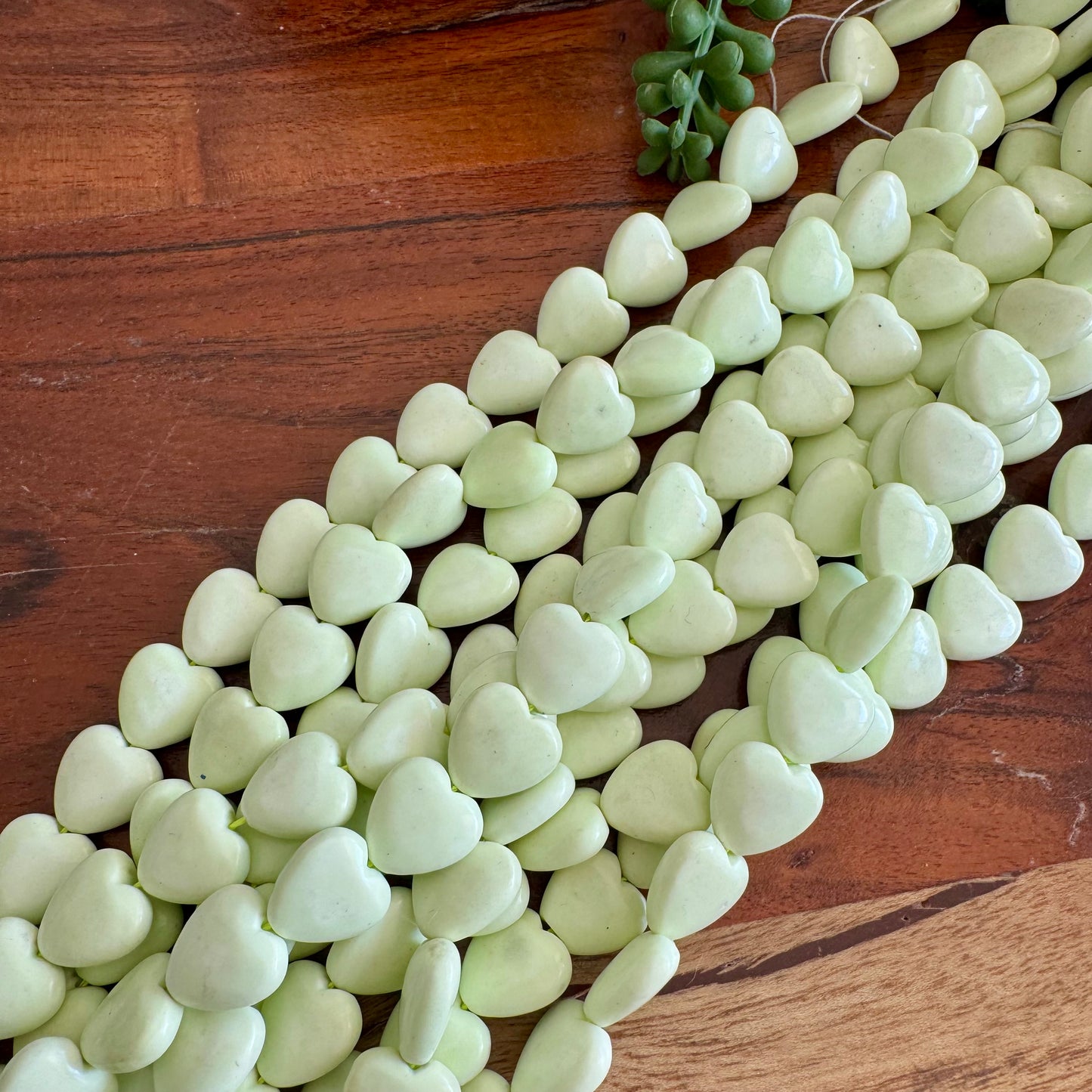 Green Heart Stone Bead Strand