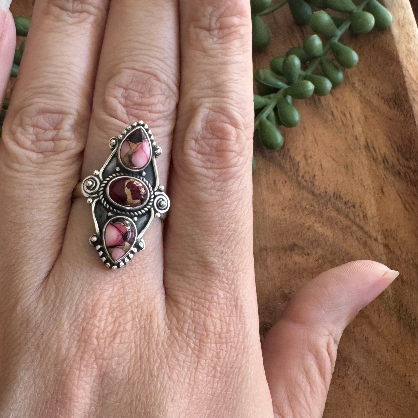 .925 Sterling Silver Rose Dahlia Ring - Size 10