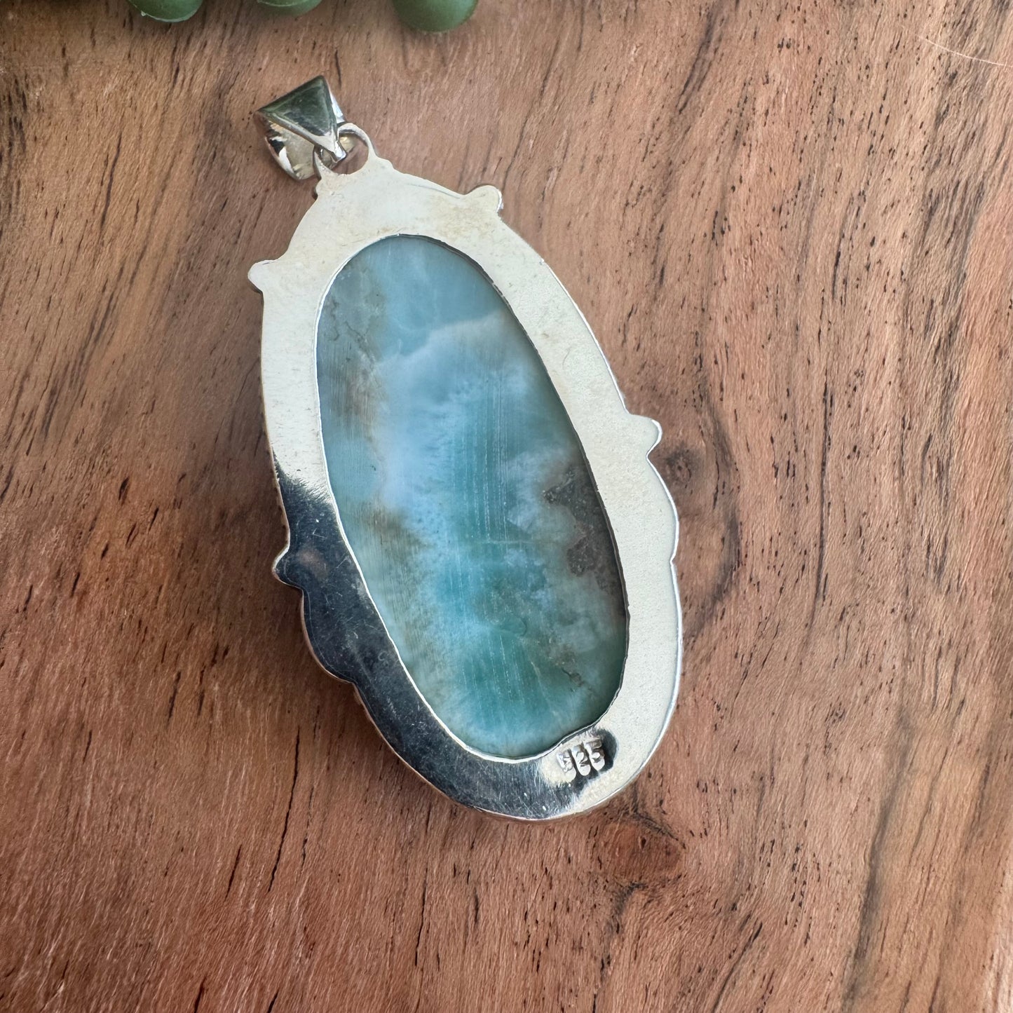 .925 Sterling Silver Oval Pendant – Larimar
