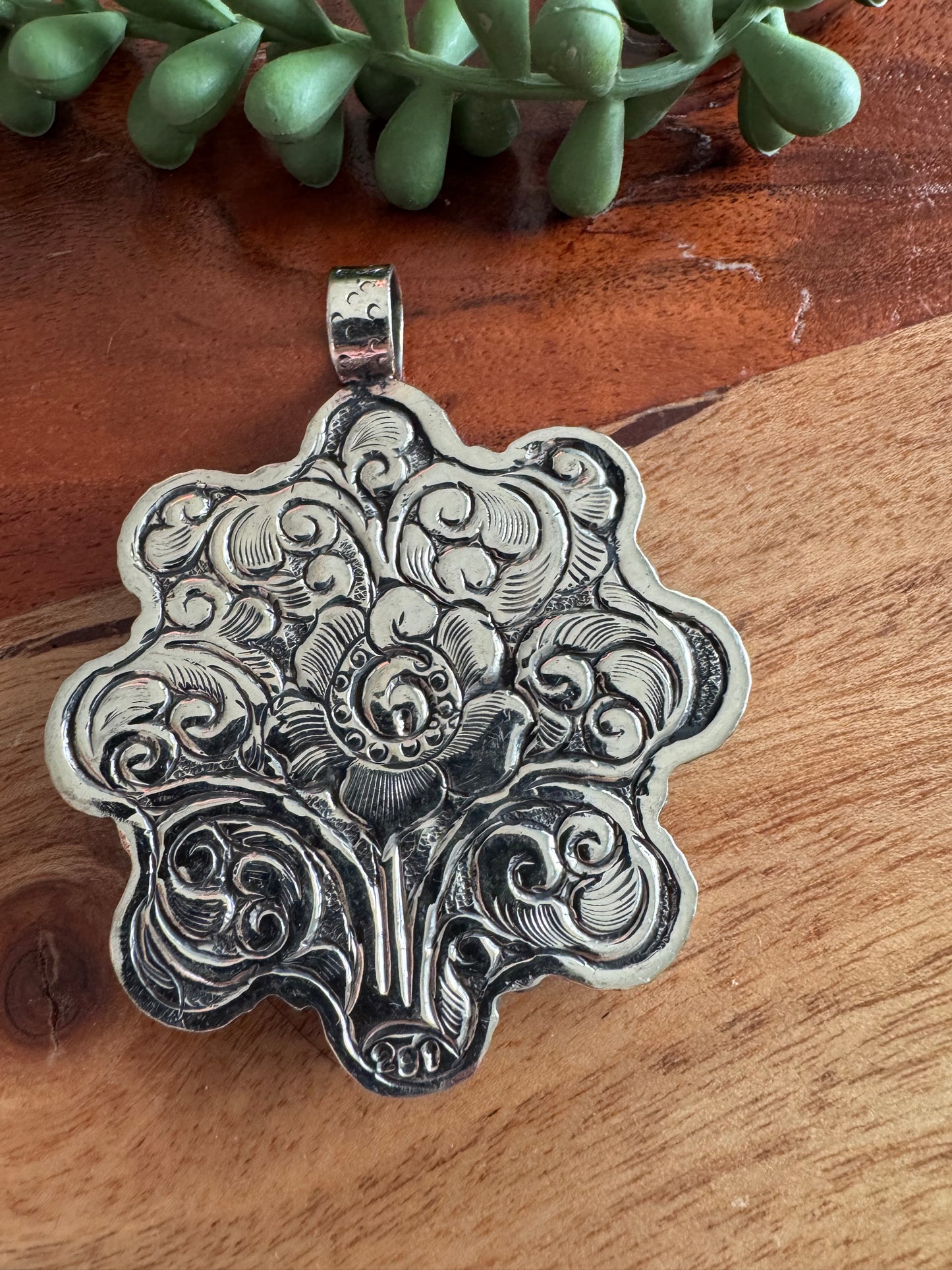 Turquoise Flower Pendant – Antique Silver-Tone - Southwest Style