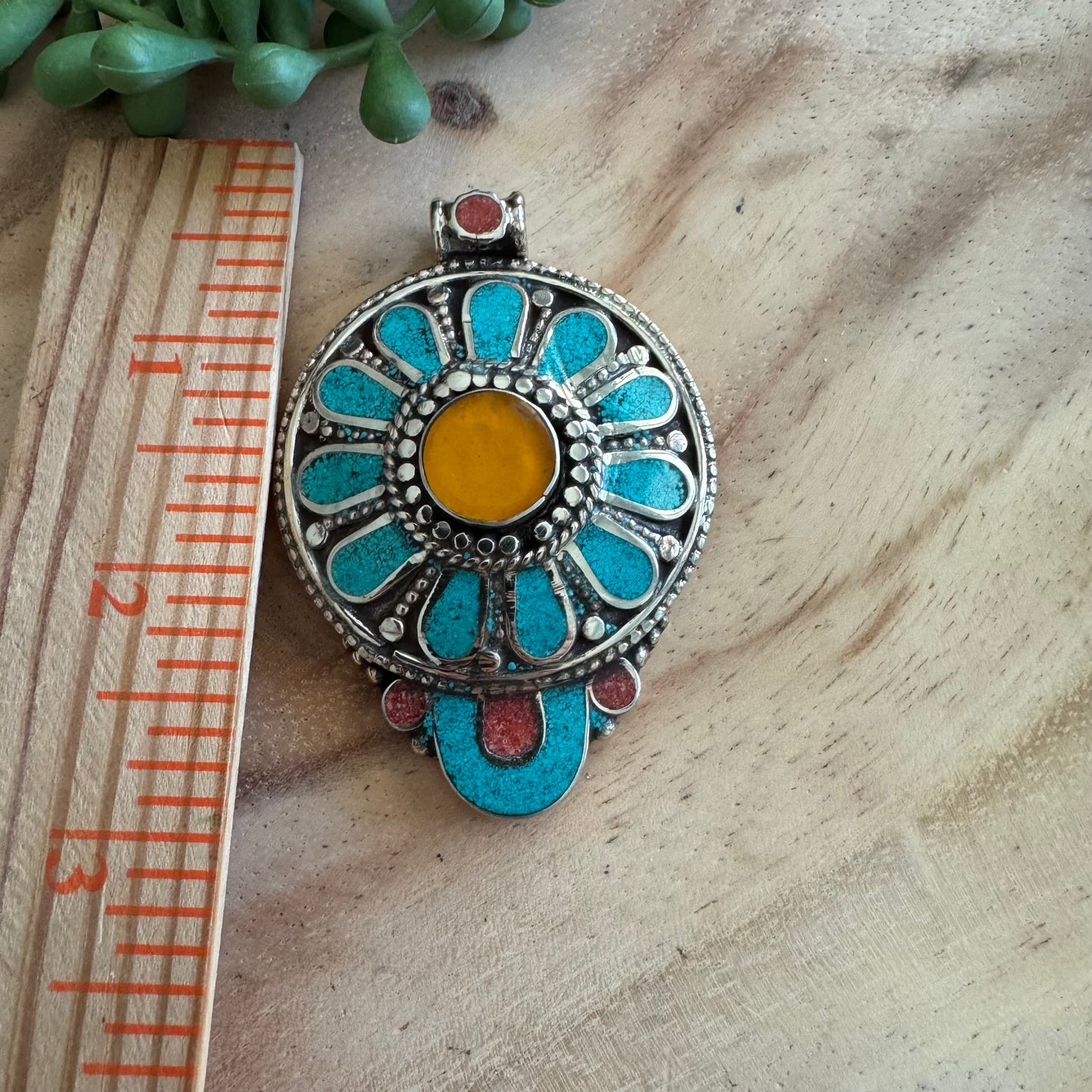 Tibetan Turquoise Inlay Pendant – Tribal Style TIB07