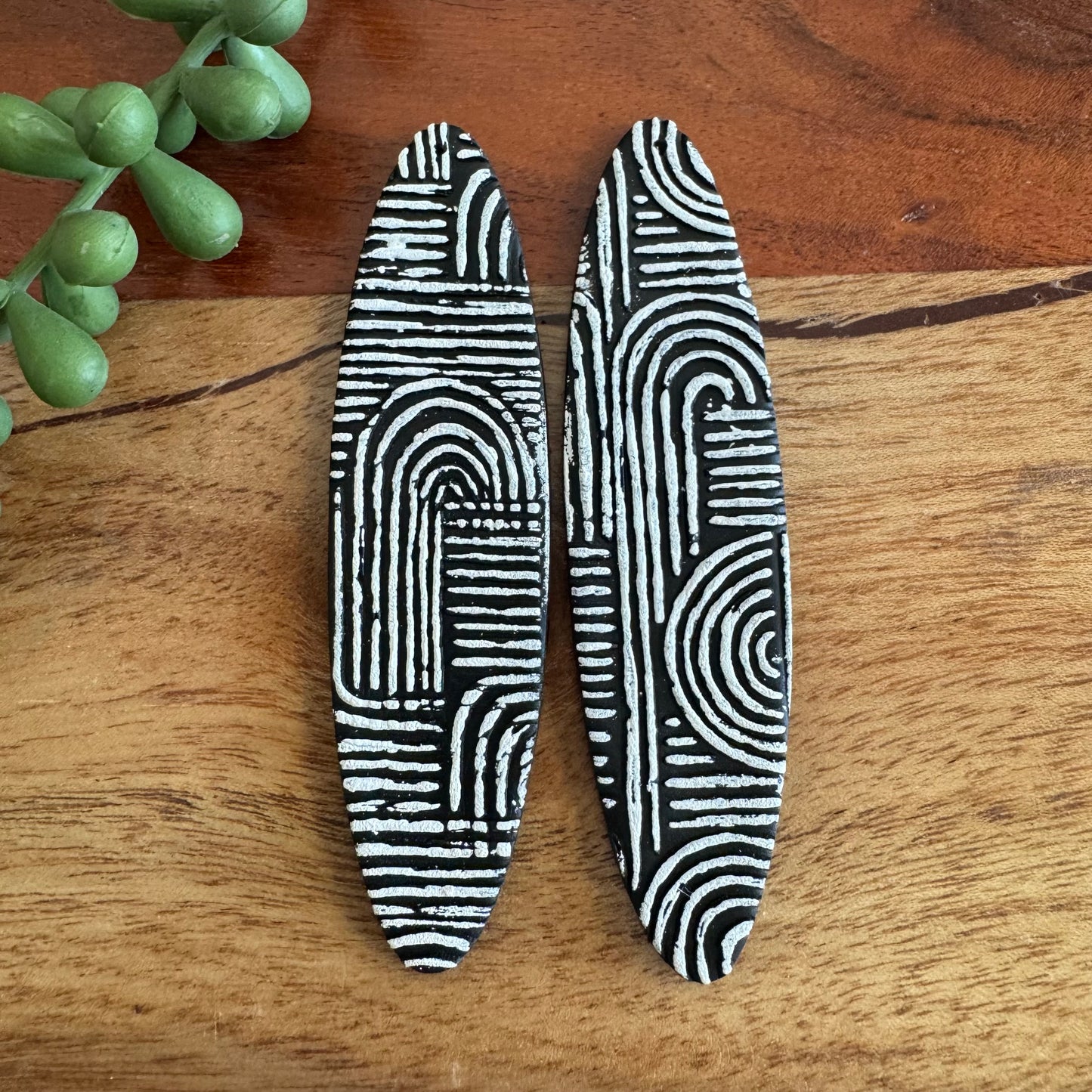Black and White Mud Cloth Pendant Pair
