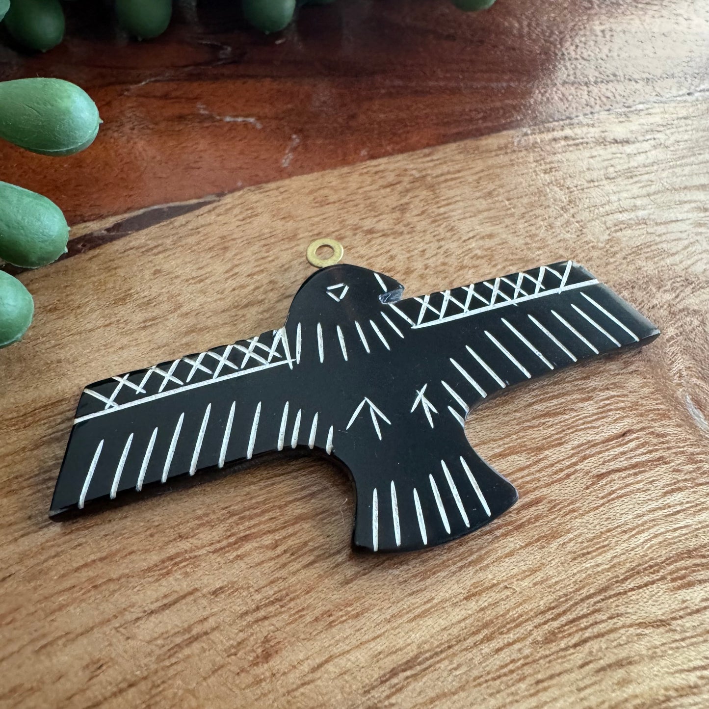 Vintage Carved Horn Tribal Eagle Pendant – 63x35mm