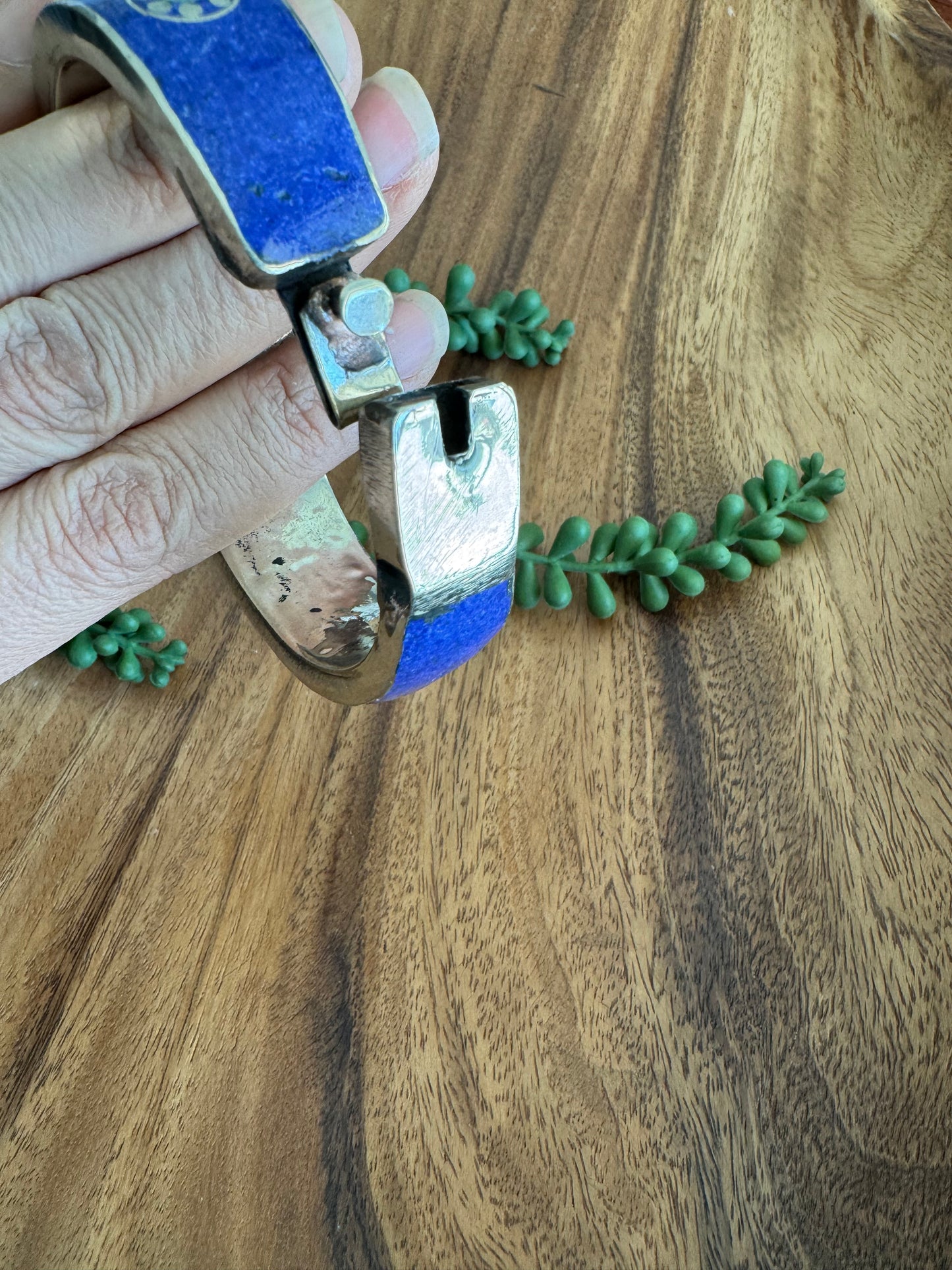 Tibetan Vintage-Style Bangle with Inlaid Turquoise, Lapis & Aqua Glass – Bold & Unique