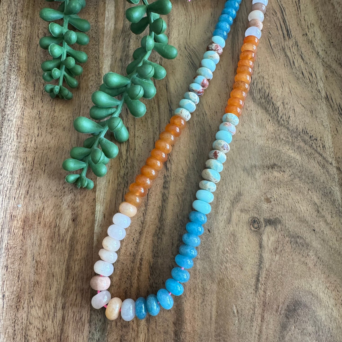 Cherry Blossom Agate, Jade, and Sea Sediment Jasper Gemstone Bead Strand 8x5mm