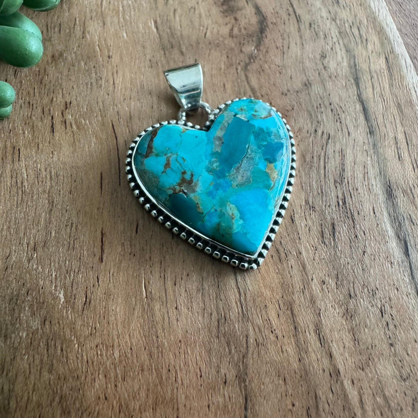 .925 Sterling Silver Heart Pendant –Arizona Turquoise