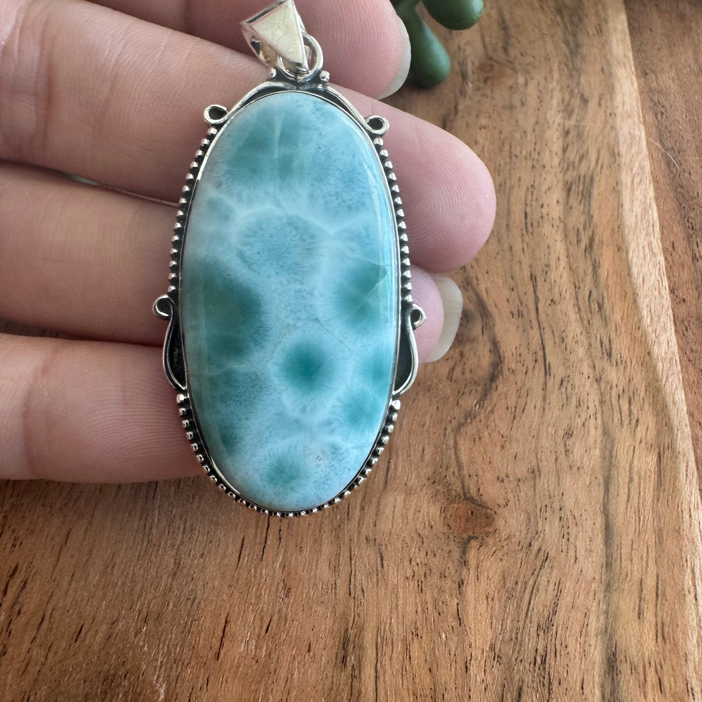 .925 Sterling Silver Oval Pendant – Larimar