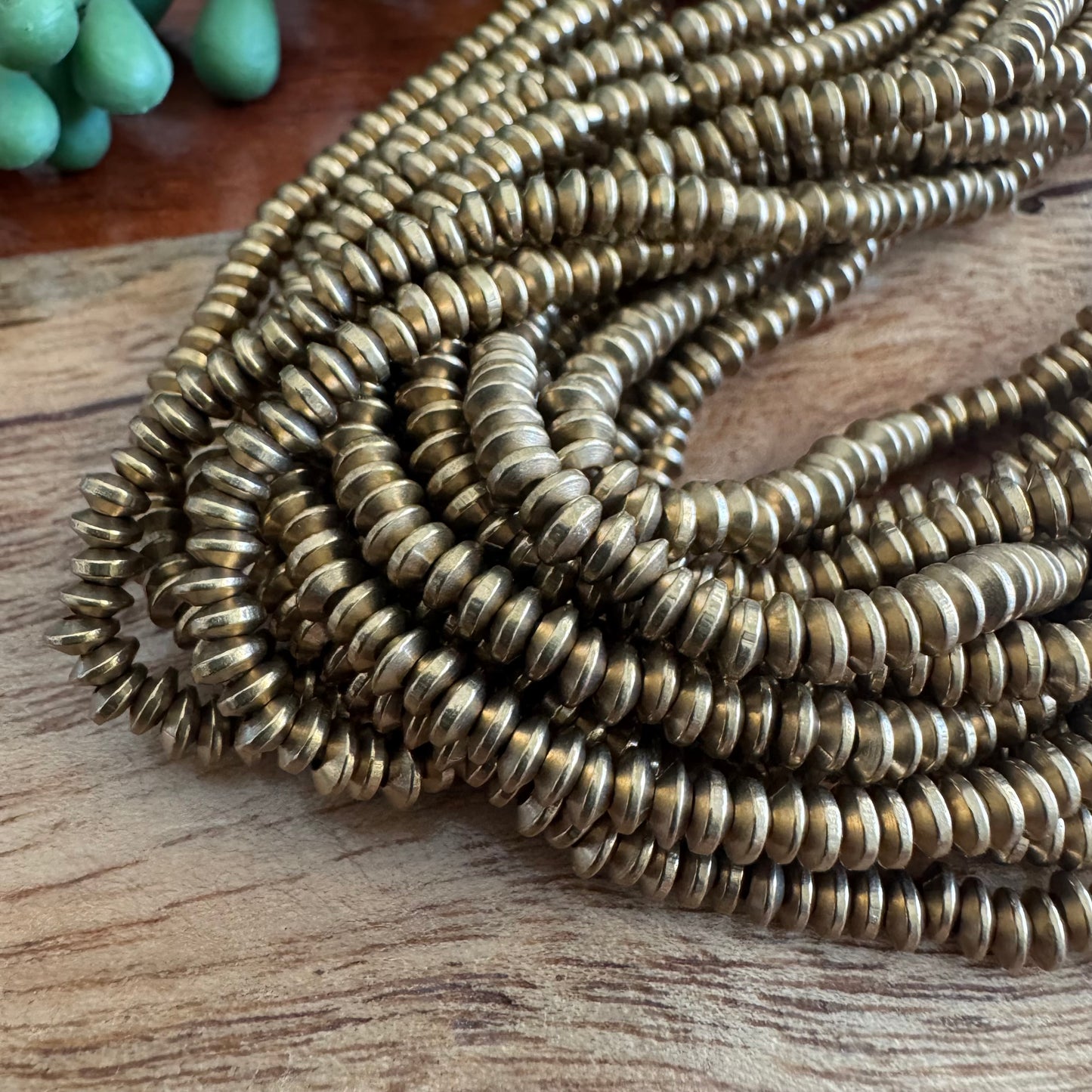 Brass Flying Saucer Spacer Beads – 4mm, 24 Inch Strand