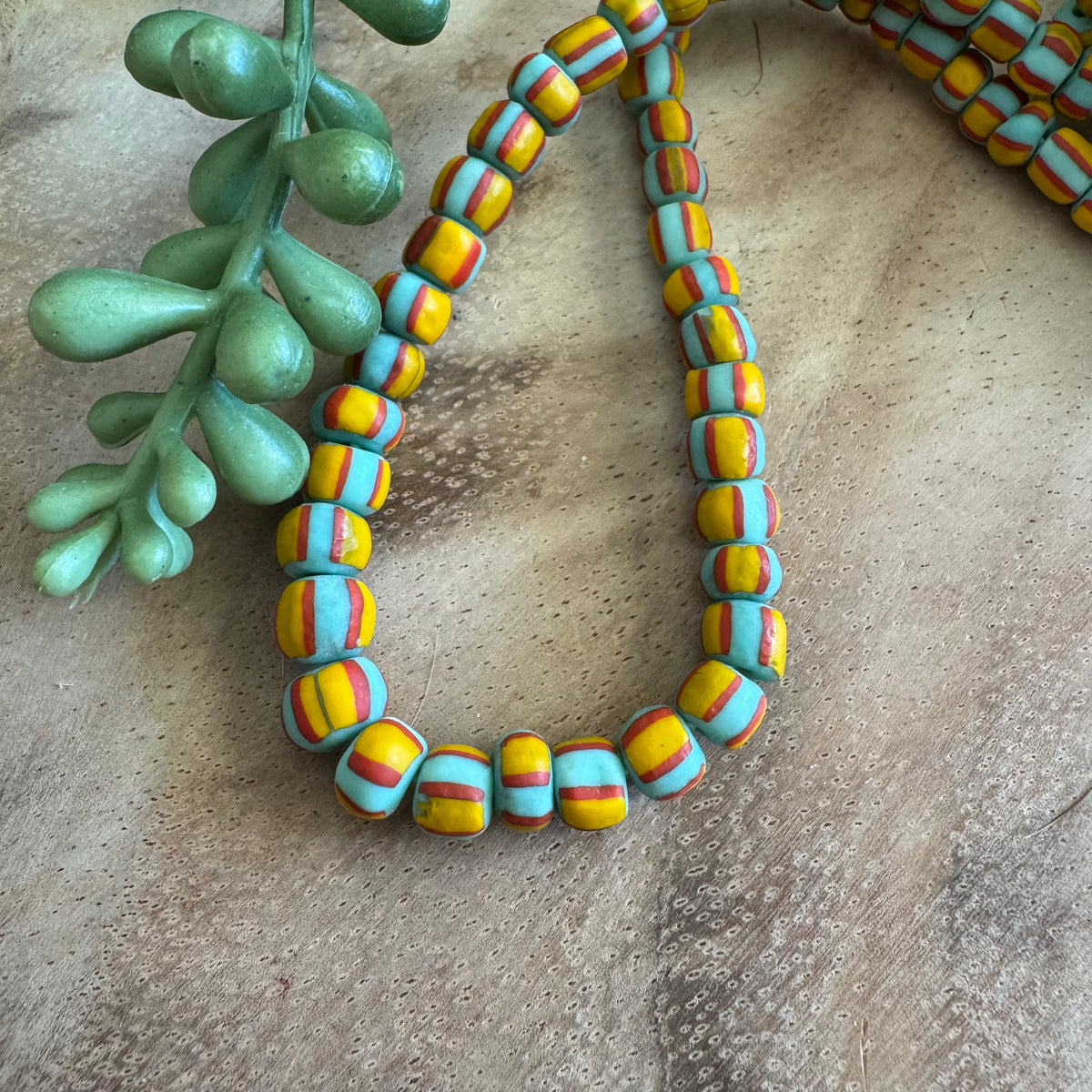Red Yellow and Turquoise Striped Java Gooseberry Beads JS095