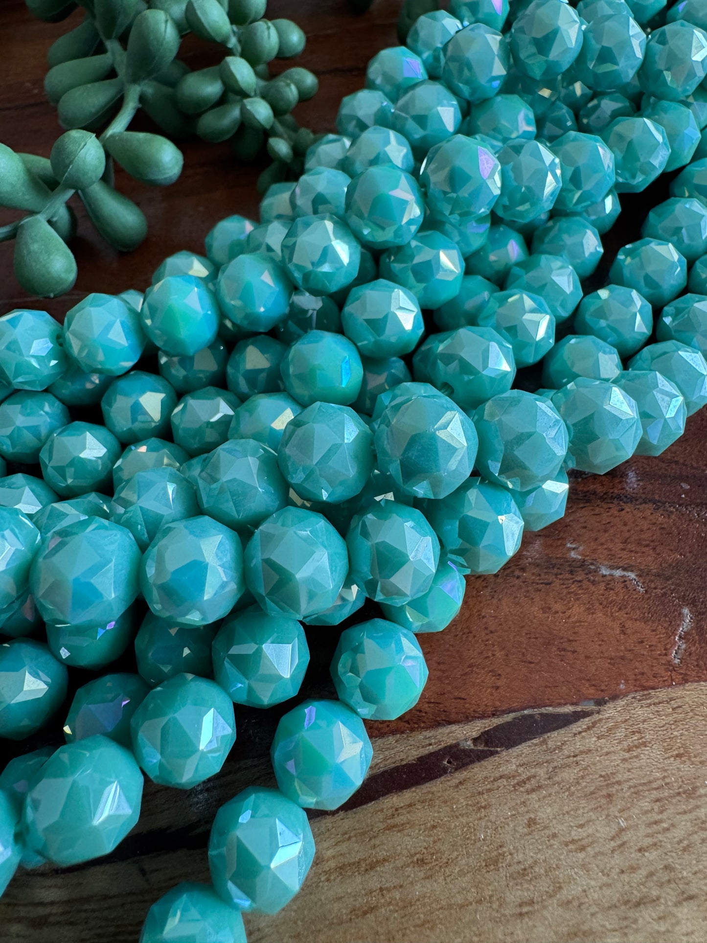 10mm Aqua Chinese Crystal Glass – Faceted & Iridescent
