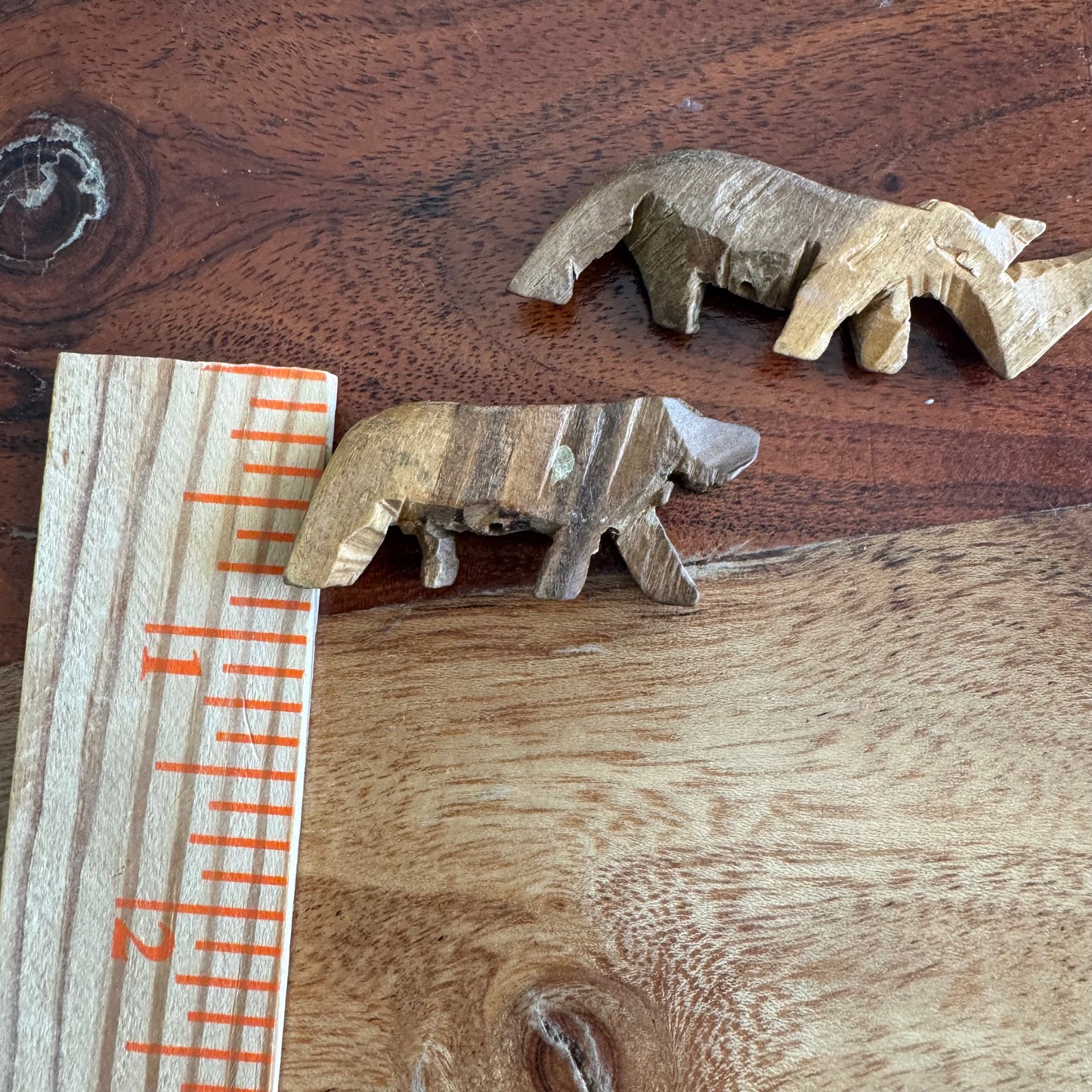 Pair of Vintage Carved African Animal Beads – Rustic, Unpainted, and Primitive in Style