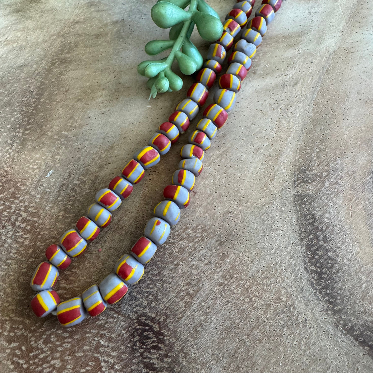 Red Yellow and Gray Striped Java Gooseberry Beads JS096