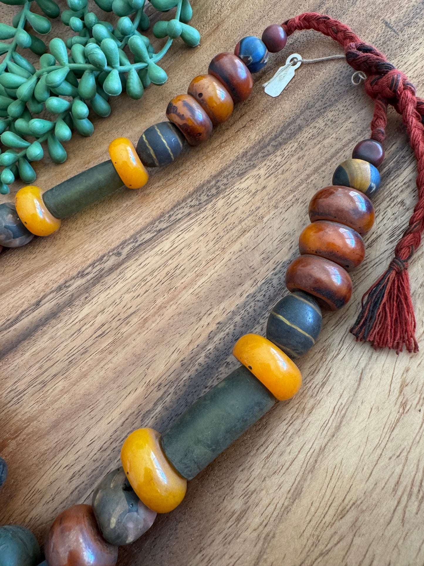 Tibetan Bead Strand – Old Glass, Resin, Bone & Metal Snake Coil