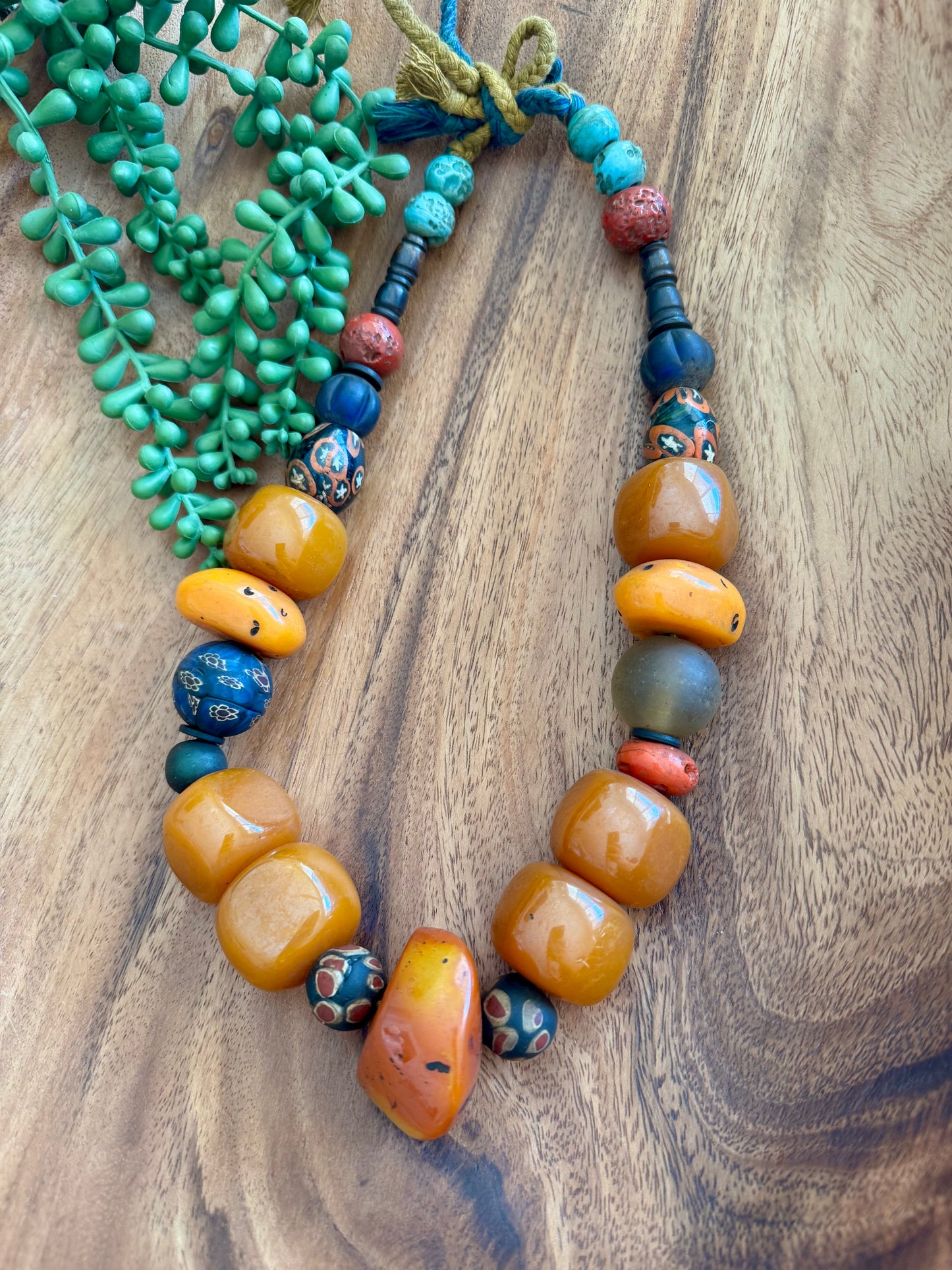 Rare Tibetan Mixed Bead Strand – Millefiori, Glass, Wood, Bone & Resin