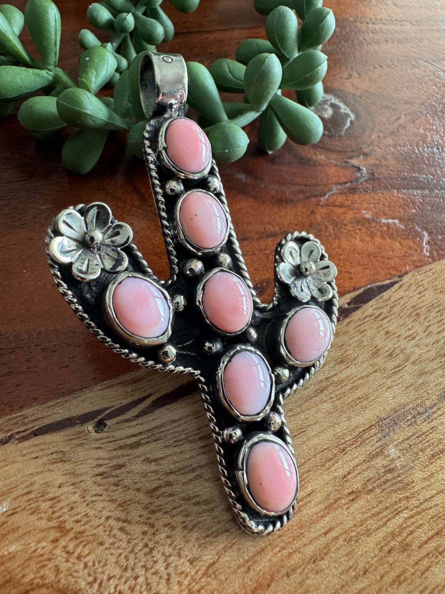 Pink Conch Shell Saguaro Cactus Pendant