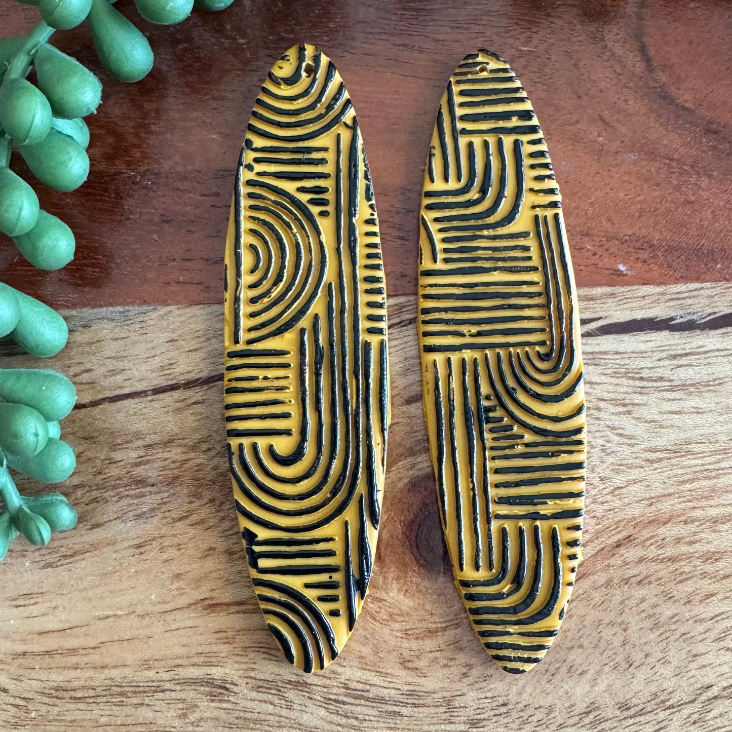 Mustard Mud Cloth Pendant Pair