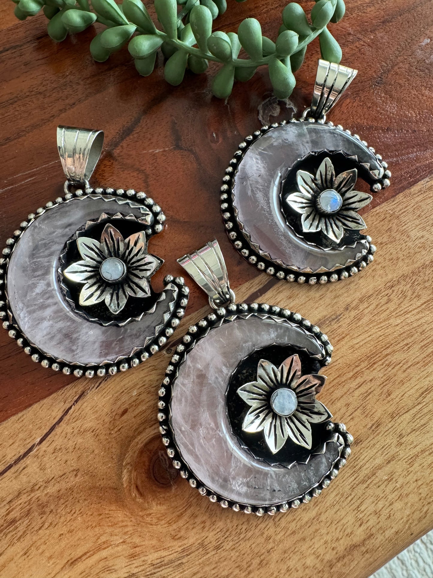 Rose Quartz Moon Pendant