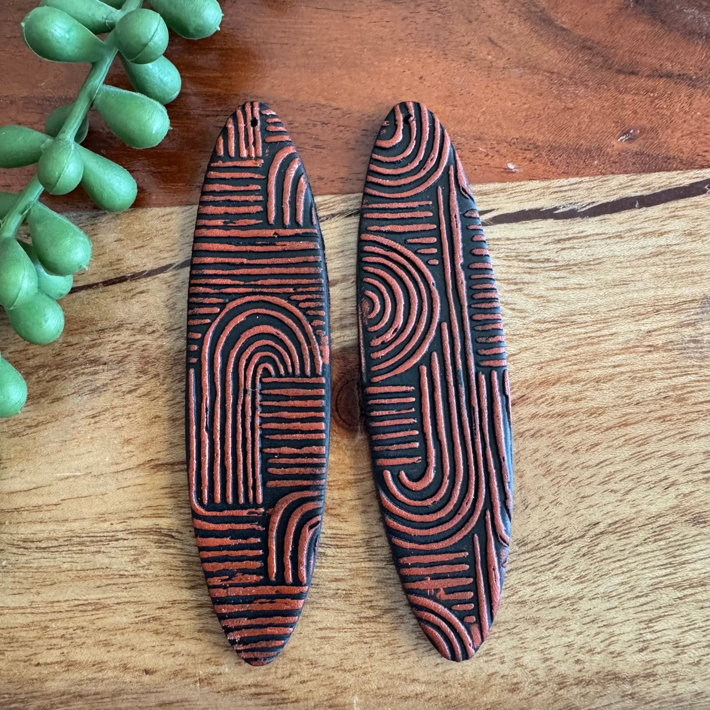 Black and Red Mud Cloth Pendant Pair