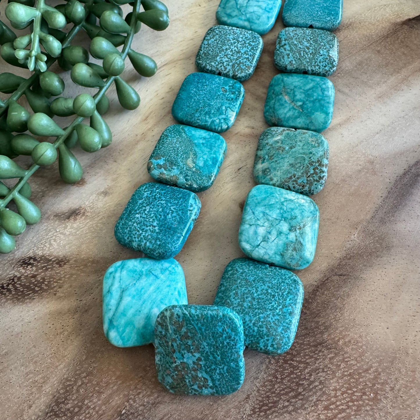 Teal Dyed Jasper Square Bead Strand- 25mm - 15 Inches ST14
