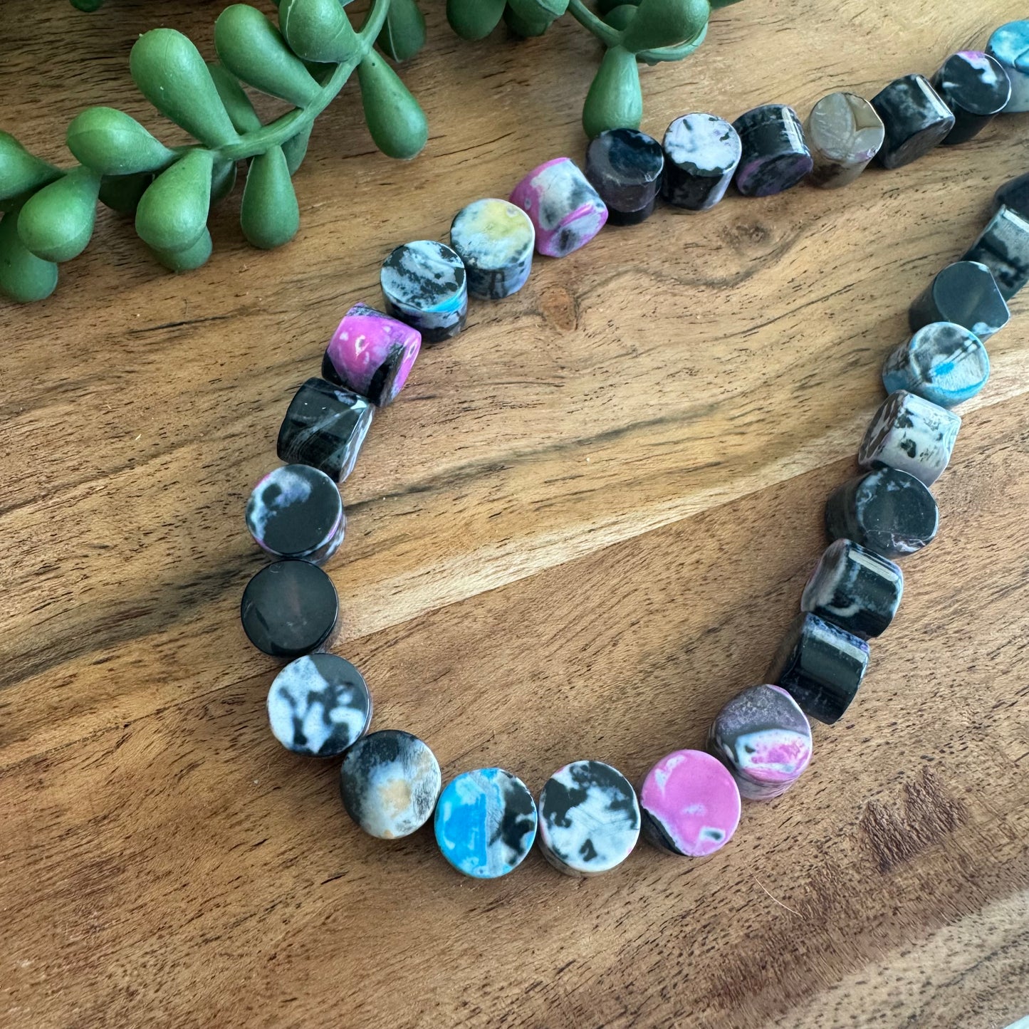 Black and Multicolor Agate Bead Strand