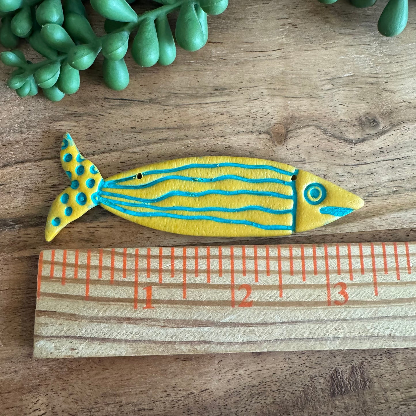 Large Mustard and Turquoise Fish Pendant