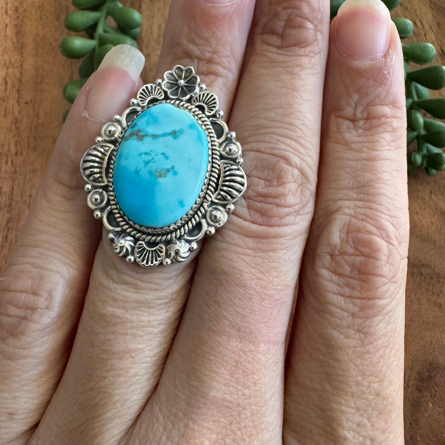 .925 Sterling Silver Mojave Turquoise Ring - Size 7