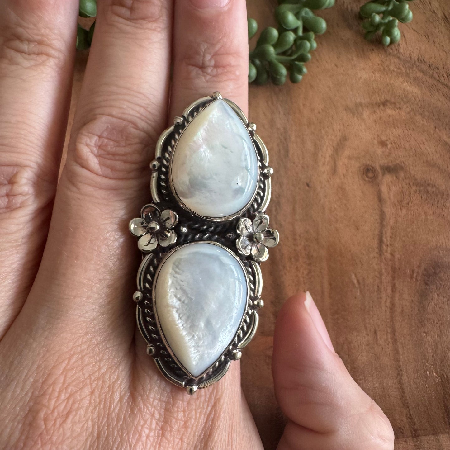 Mother of Pearl Statement Ring – Adjustable