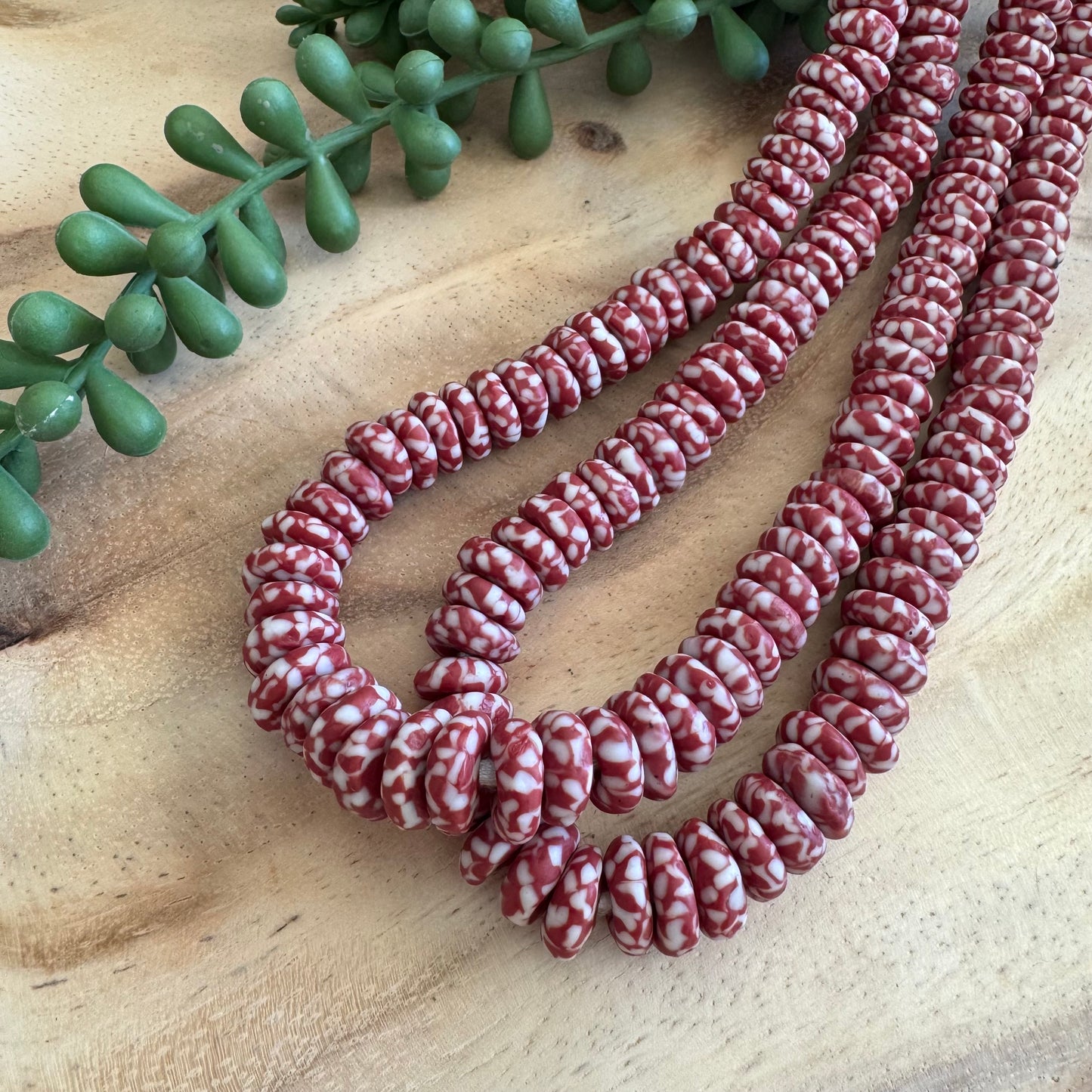 Small Red and White Ashanti Bead Strand (African Recycled Glass) AFG08