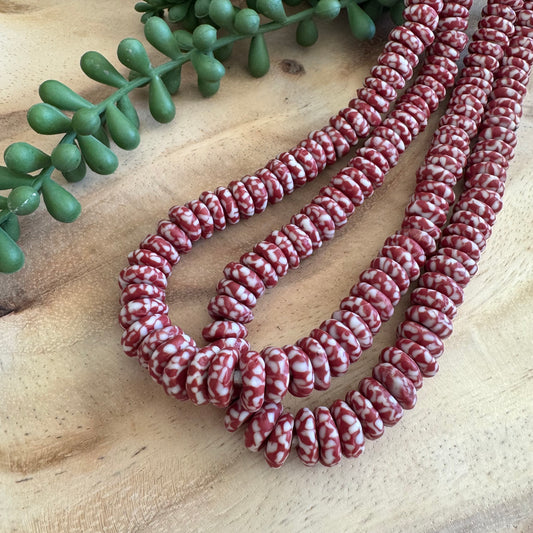 Small Red and White Ashanti Bead Strand (African Recycled Glass) AFG08