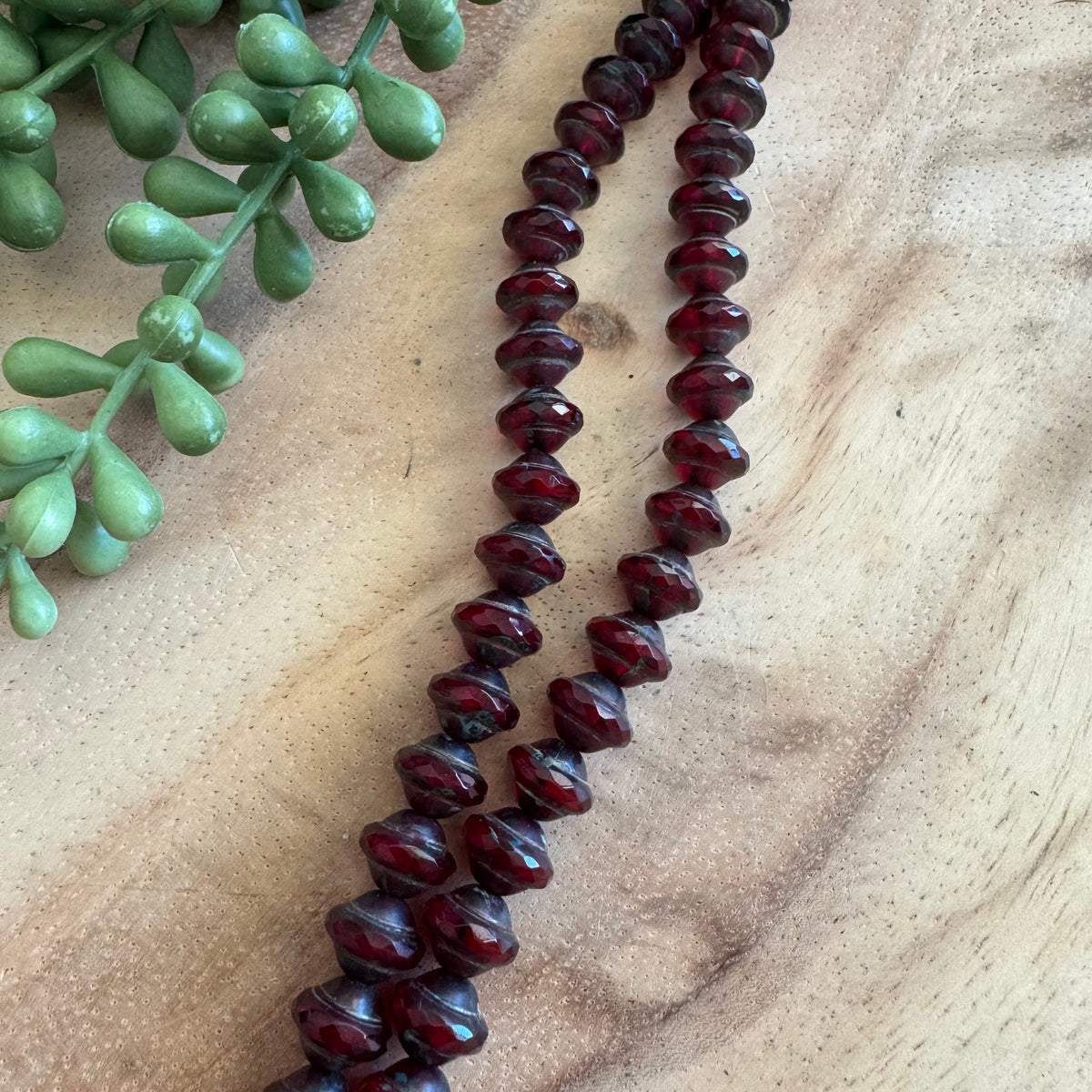 Vintage Czech Glass Dark Red Saturn Bead Strand