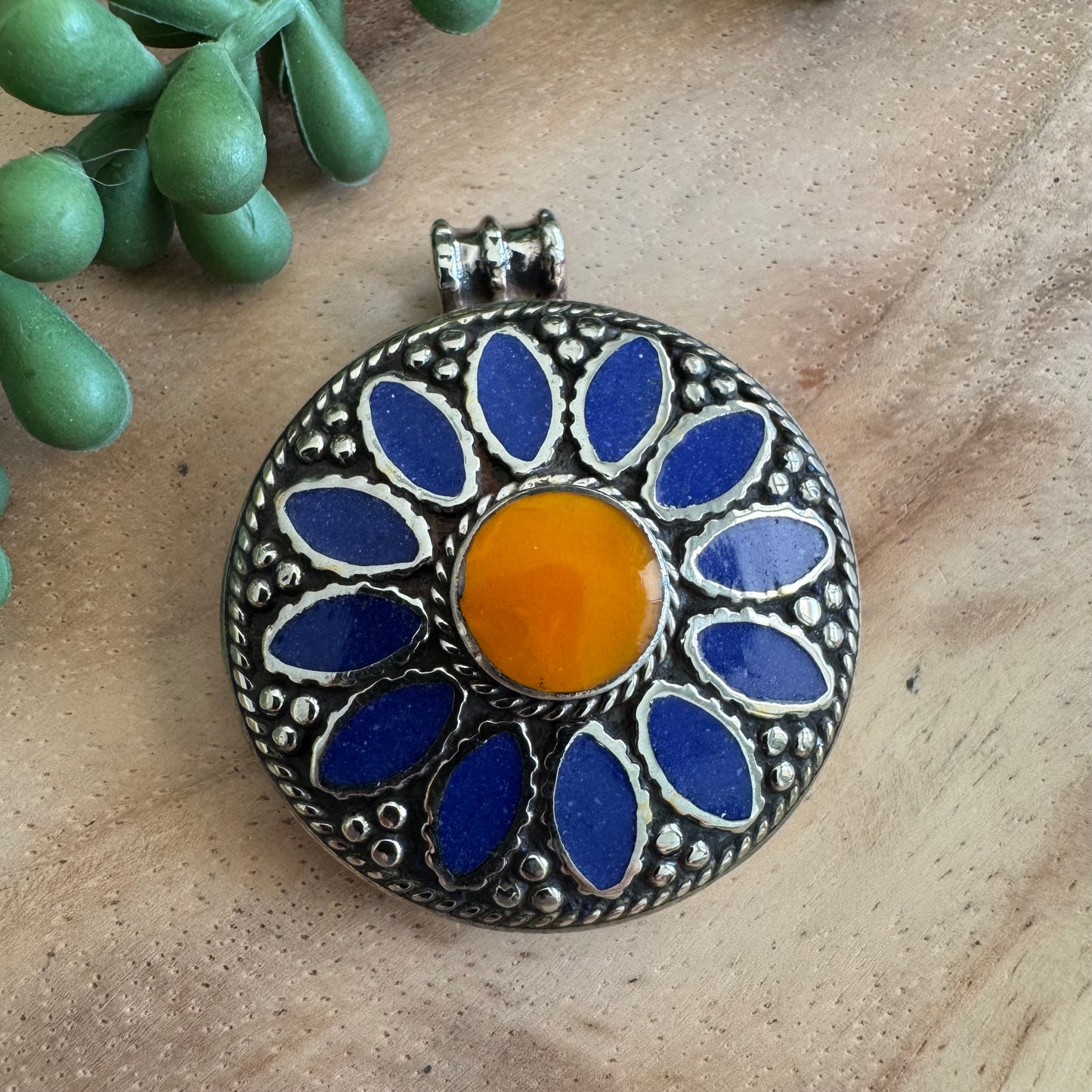 Tibetan Lapis Inlay Pendant – Tribal Style TIB04