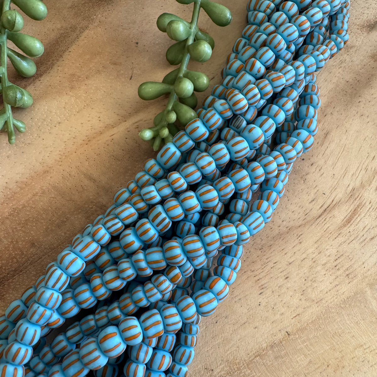 Blue and Orange Striped Java Gooseberry Beads JS102