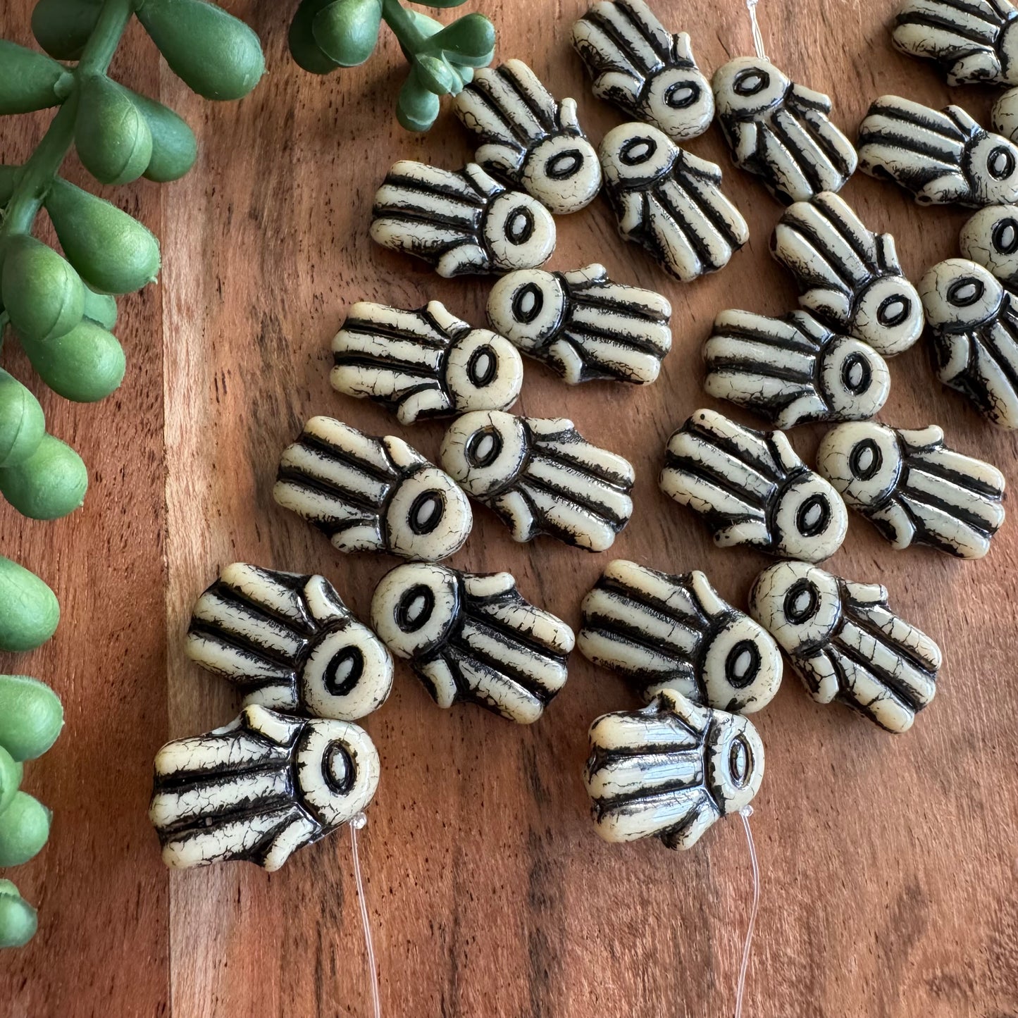 Czech Glass Cream Hamsa Focal Bead 4pcs