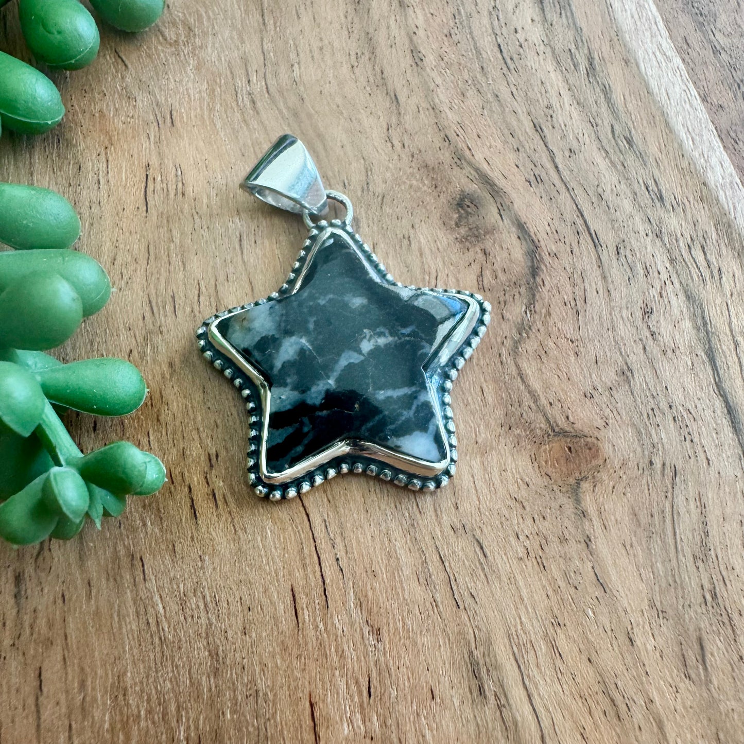 .925 Sterling Silver Star Pendant – Zebra Jasper