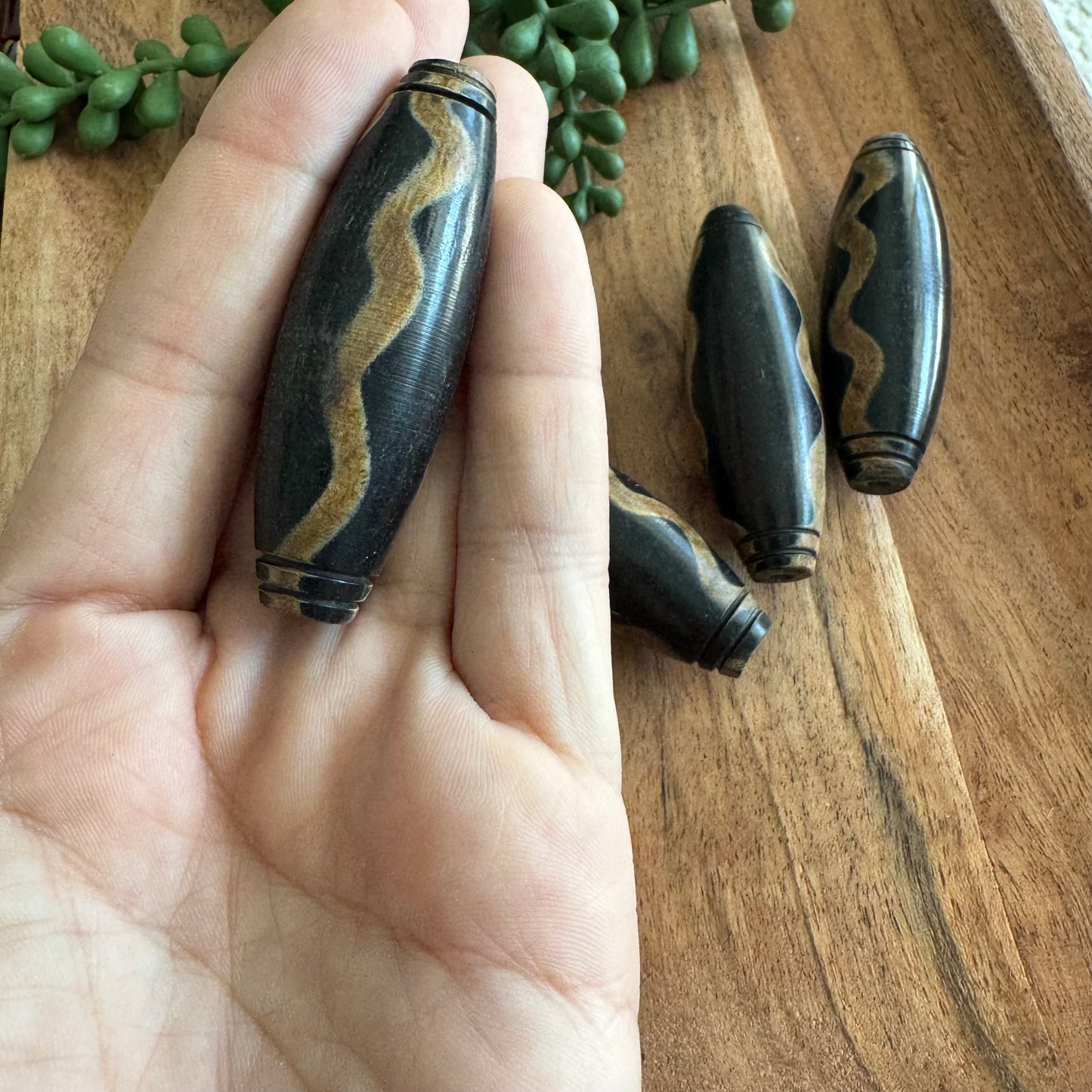 Batik Carved Horn Focal Beads – Set of 4, 18 x 65 mm