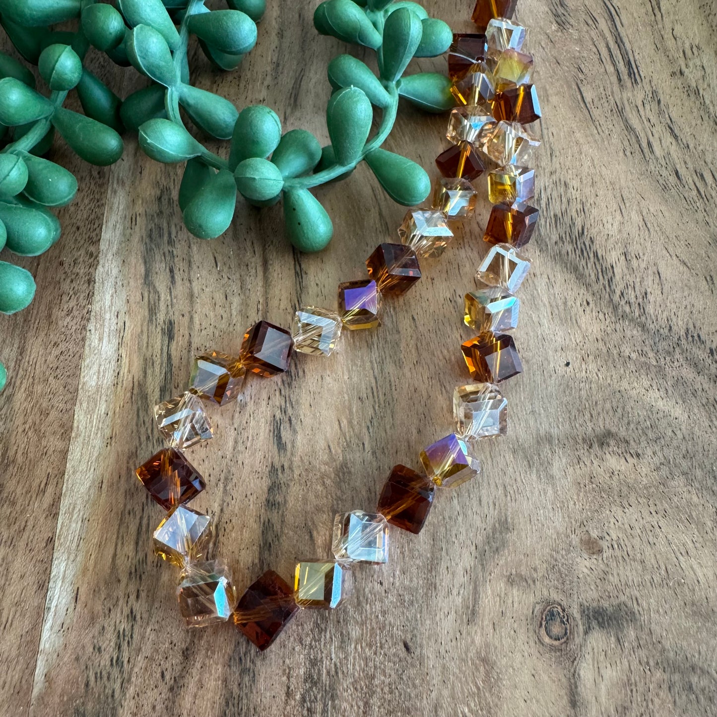 Brown Mix Chinese Crystal Glass Cubes 8mm