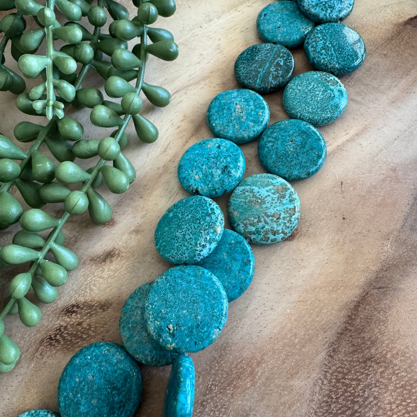 Teal Dyed Jasper Coin Bead Strand- 25mm - 15 Inches ST12