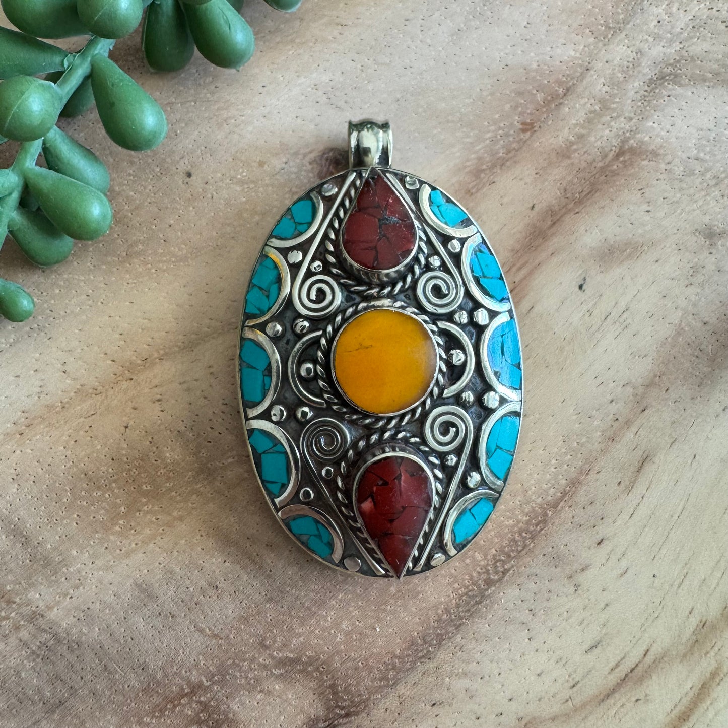 Tibetan Turquoise Inlay Pendant – Tribal Style TIB02