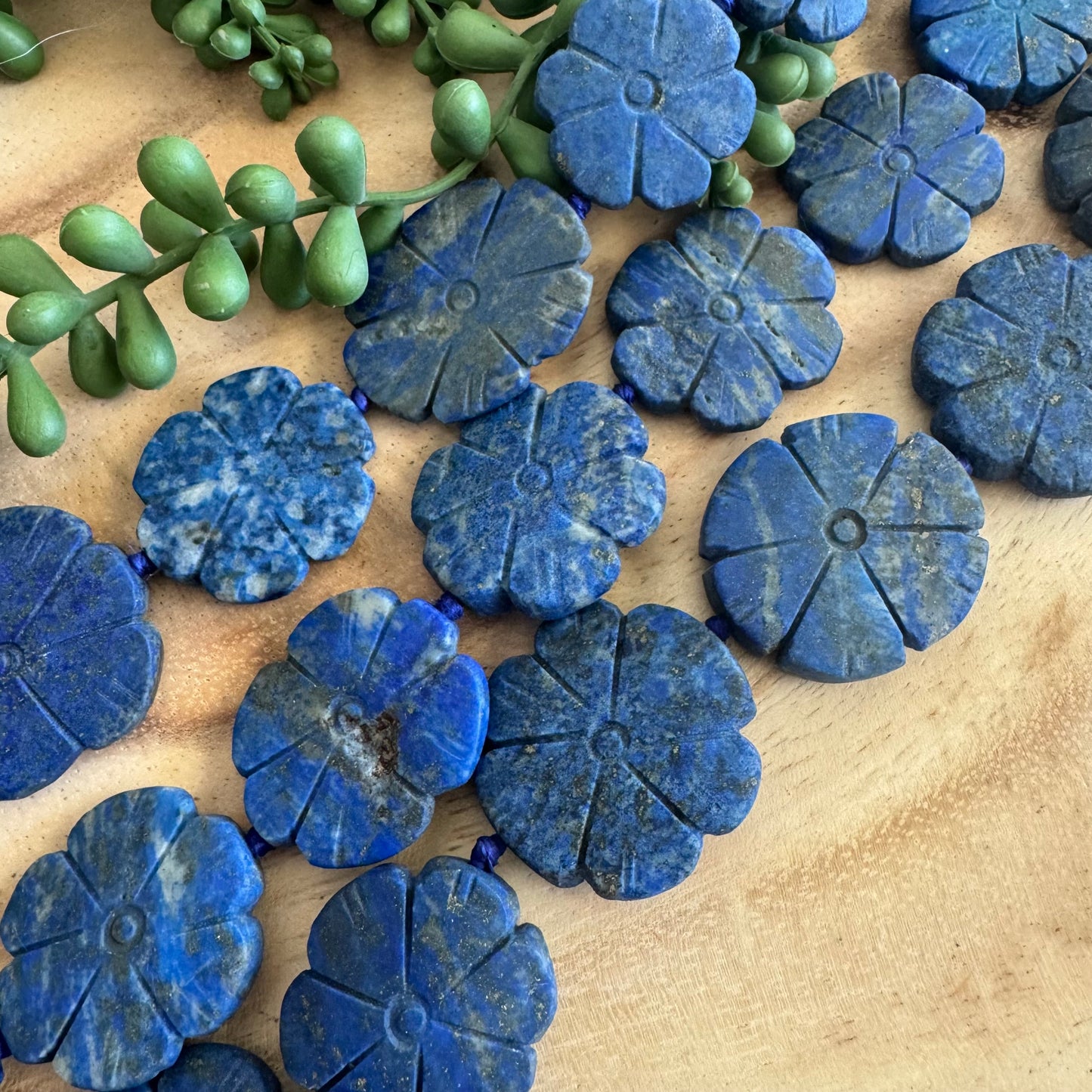Lapis Lazuli Carved Flower Gemstone Bead Strand 12-35mm LAP01