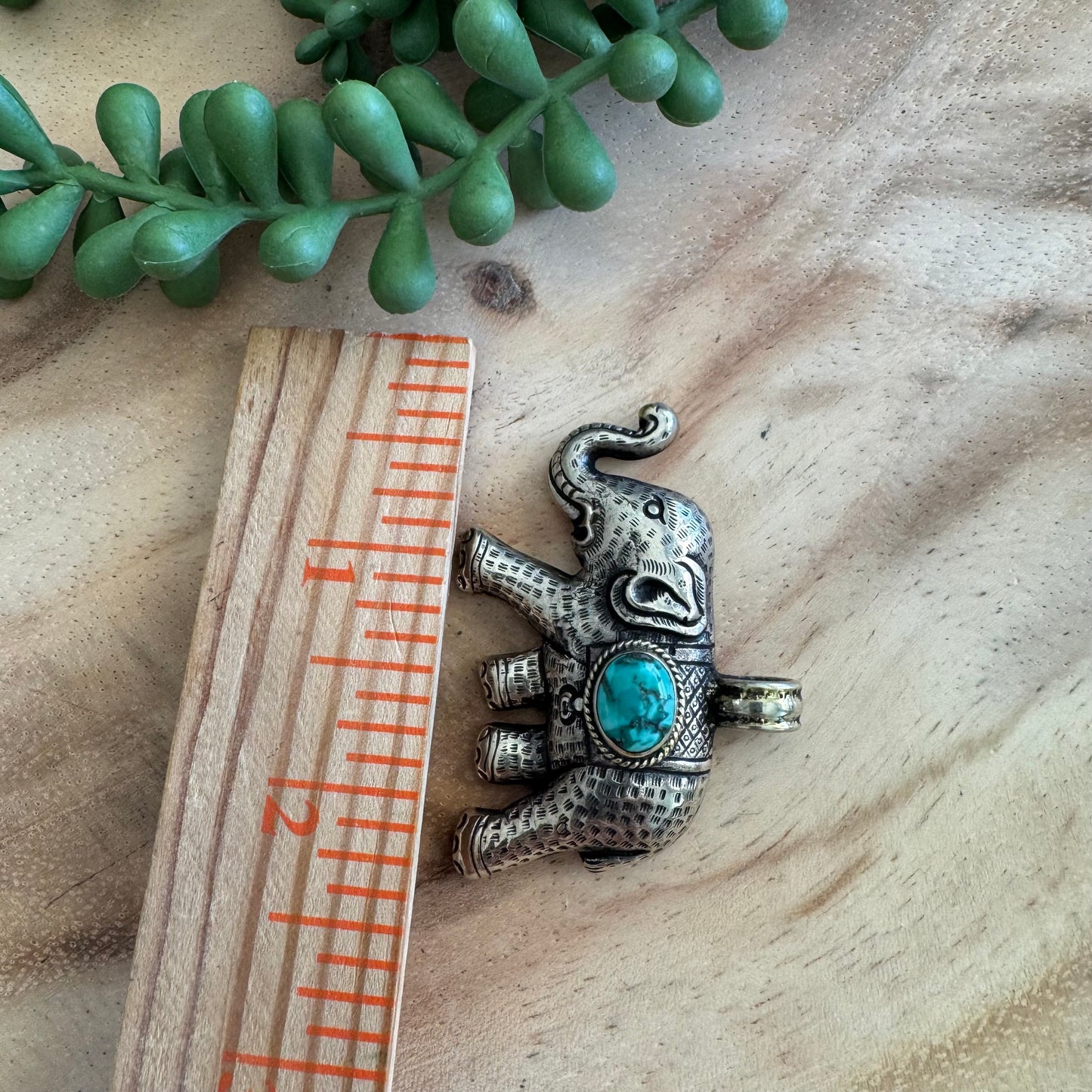 Tibetan Elephant Pendant with Turquoise Cabochon TIB03