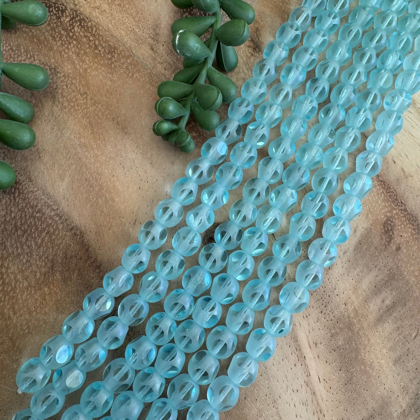 Vintage Light Blue Table Cut Czech Glass Rounds – 7 mm – 8 Inch Strand