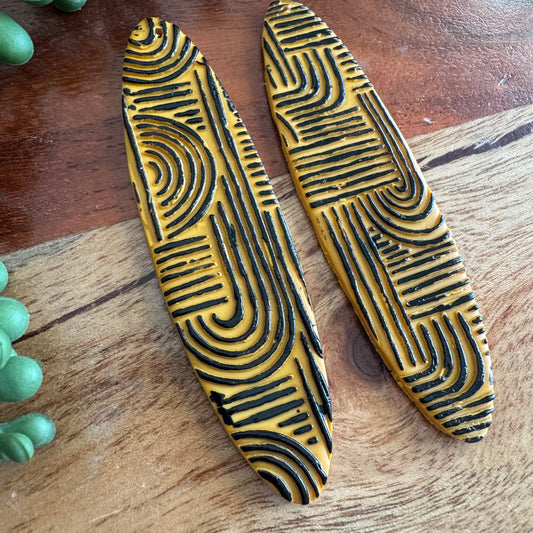Mustard Mud Cloth Pendant Pair