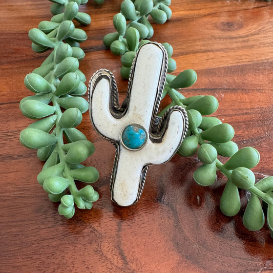 Saguaro Cactus Bone and Turquoise Ring