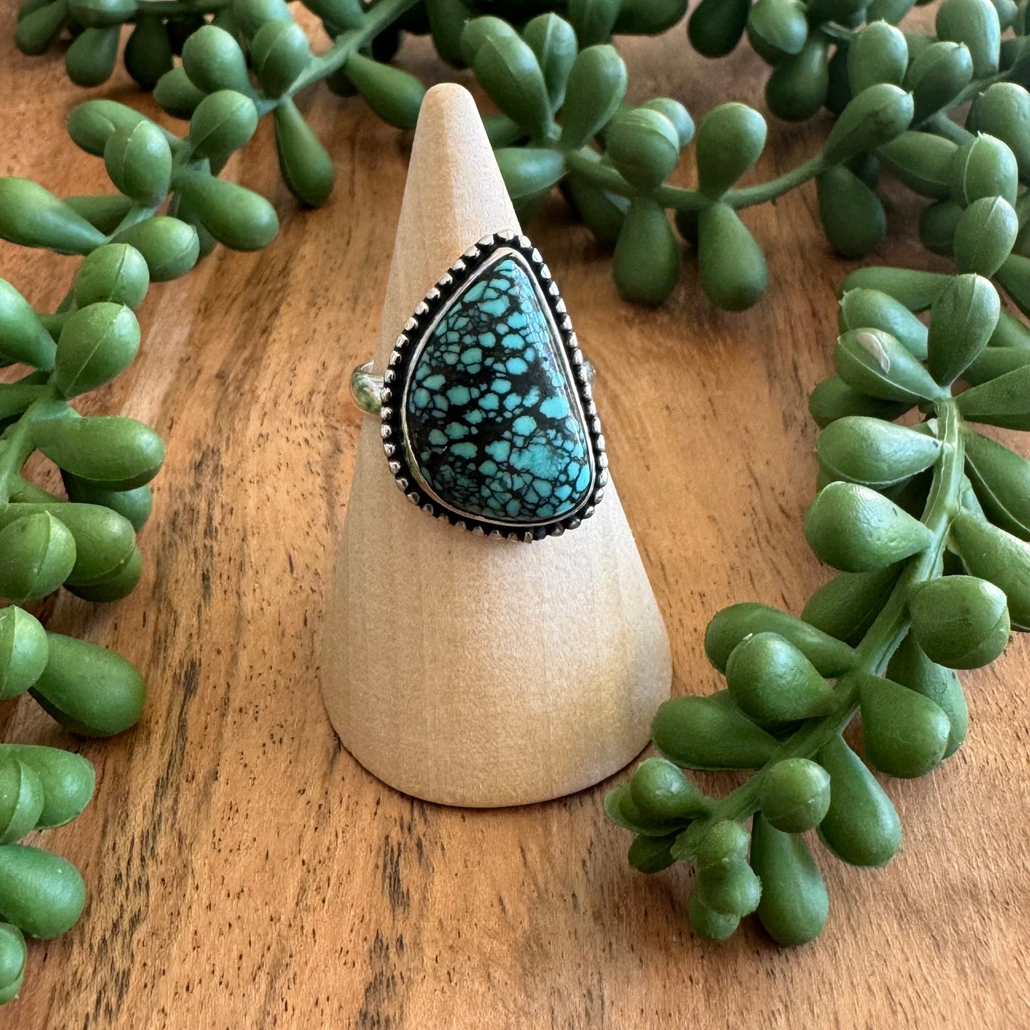 .925 Sterling Silver Tibetan Turquoise Ring - Size 7