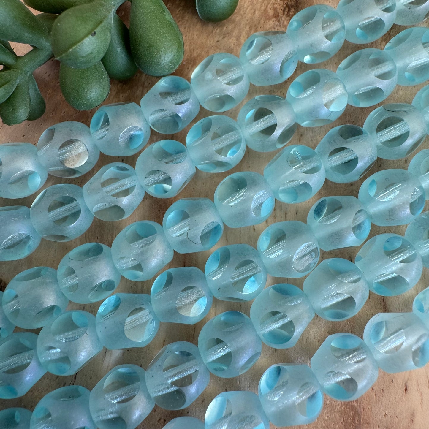 Vintage Light Blue Table Cut Czech Glass Rounds – 7 mm – 8 Inch Strand